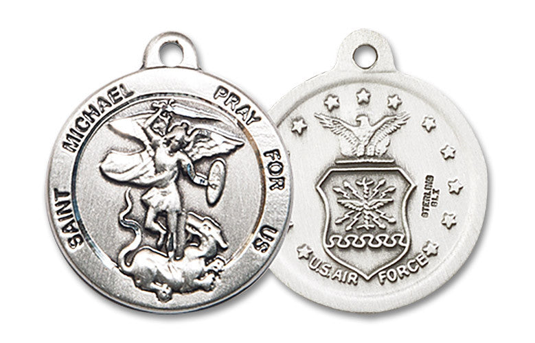 Extel Round Medium Sterling Silver St Michael Air Force Medal, Made in USA