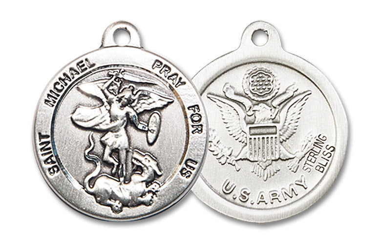 Extel Round Medium Sterling Silver St Michael Army Medal, Made in USA