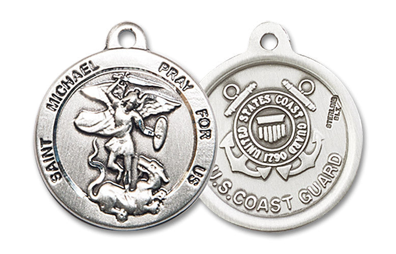 Extel Round Medium Sterling Silver St Michael Coast Guard Medal, Made in USA