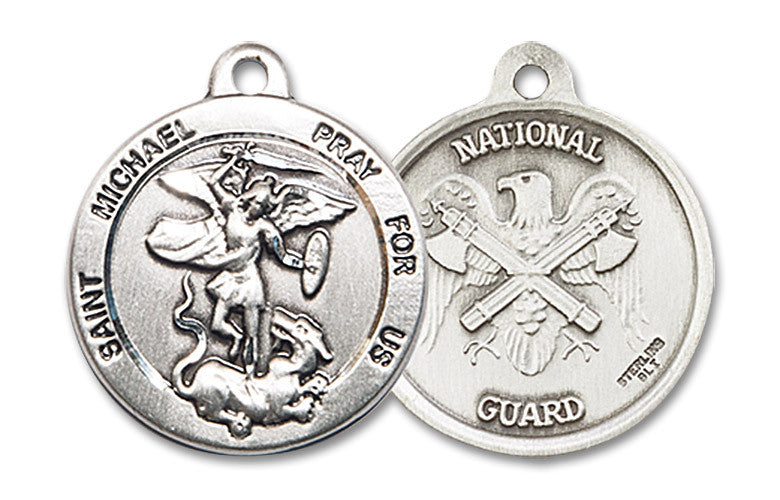 Extel Round Medium Sterling Silver St Michael National Guard Medal, Made in USA