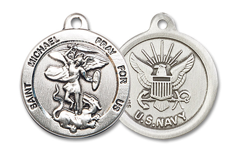 Extel Round Medium Sterling Silver St Michael Navy Medal, Made in USA