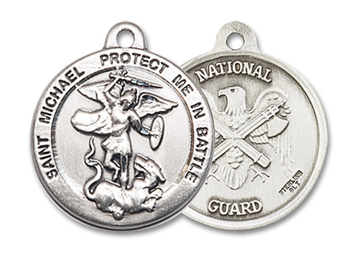 Extel Round Medium Sterling Silver St Michael National Guard Medal, Made in USA