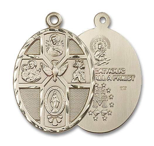 Extel Large 14kt Gold Filled Traditional Catholic 5-Way Cross Cruciform Holy Spirit Medal