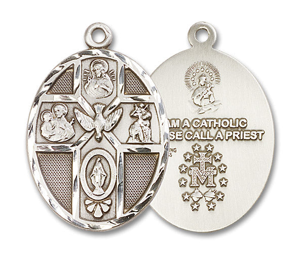 Extel Large Pewter Traditional Catholic 5-Way Cross Cruciform Holy Spirit Medal