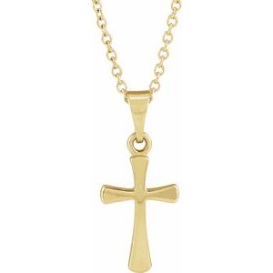 Extel Medium 14K Yellow Gold Mens Womens Religious Cross Pendant Charm with 18" Necklace