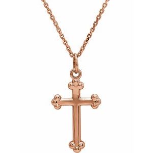 Extel Medium 14K Rose Gold Mens Womens Religious Cross Pendant Charm with 18" Necklace