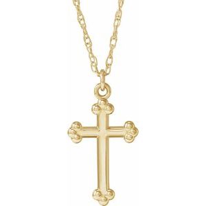 Extel Medium 14K Yellow Gold Mens Womens Religious Cross Pendant Charm with 18" Necklace