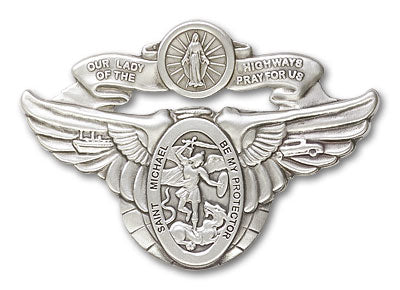 Our Lady of The Highway / St. Michael Auto Sun Visor Clip for Car Truck Driver, Antique Silver Finish, Made in USA