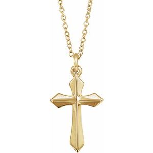 Extel Medium 14K Yellow Gold Mens Womens Religious Cross Pendant Charm with 18" Necklace