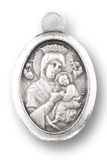 Small Oval Our Lady of Perpetual Help - Saint Gerard Silver Oxidized Medal Charm, Pack of 5 Medals