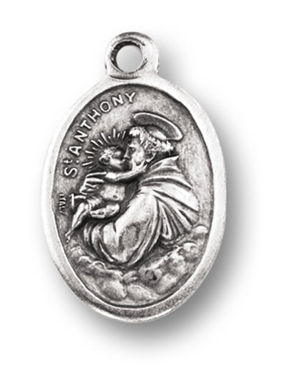 Small Oval Saint Anthony - Pray for Us Silver Oxidized Medal Charm, Pack of 5 Medals