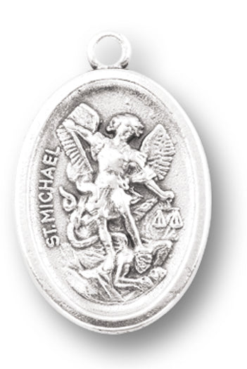 Small Oval Saint Michael - Pray for Us Silver Oxidized Medal Charm, Pack of 5 Medals