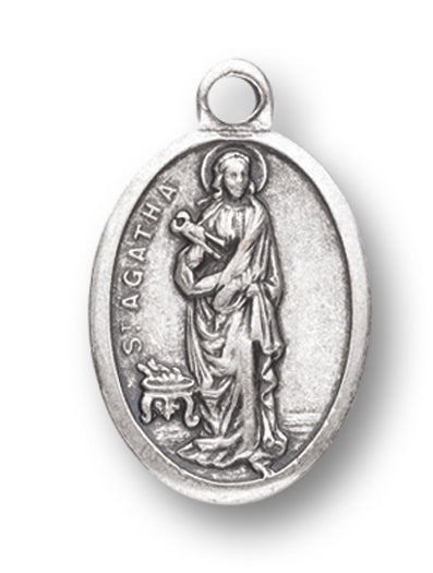 Small Oval Saint Agatha - Pray for Us Silver Oxidized Medal Charm, Pack of 5 Medals