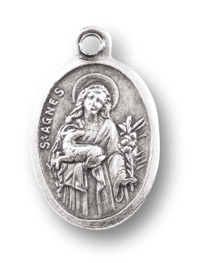 Small Oval Saint Agnes - Pray for Us Silver Oxidized Medal Charm, Pack of 5 Medals