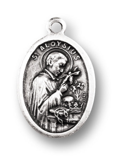 Small Oval Saint Aloysius - Pray for Us Silver Oxidized Medal Charm, Pack of 5 Medals