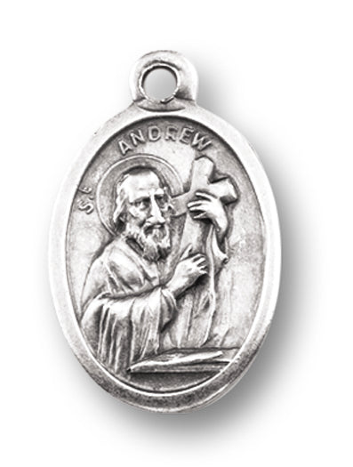 Small Oval Saint Andrew - Pray for Us Silver Oxidized Medal Charm, Pack of 5 Medals