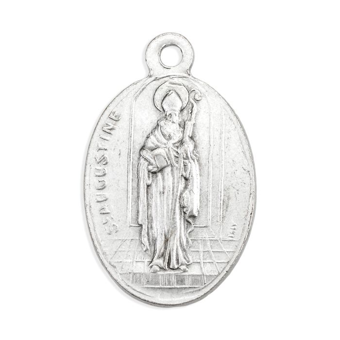 Small Oval Saint Augustine and Saint Monica Silver Oxidized Medal Charm, Pack of 5 Medals