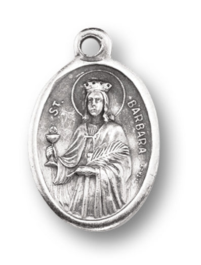 Small Oval Saint Barbara - Pray for Us Silver Oxidized Medal Charm, Pack of 5 Medals