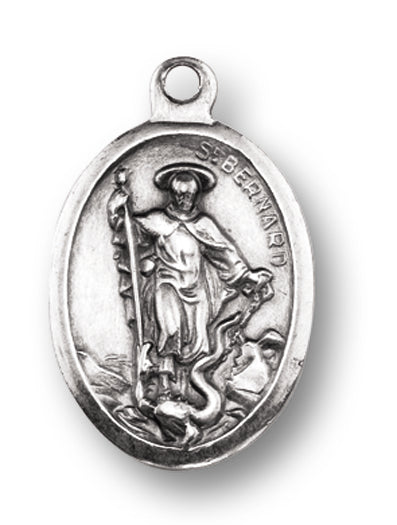 Small Oval Saint Bernard - Pray for Us Silver Oxidized Medal Charm, Pack of 5 Medals