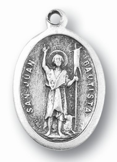 Small Oval Saint John the Baptist - Pray for Us Silver Oxidized Medal Charm, Pack of 5 Medals