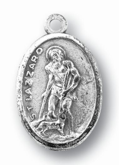 Small Oval Saint Lazarus - Pray for Us Silver Oxidized Medal Charm, Pack of 5 Medals