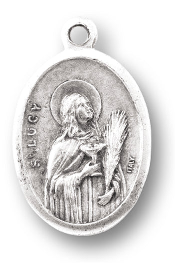 Small Oval Saint Lucy - Pray for Us Silver Oxidized Medal Charm, Pack of 5 Medals