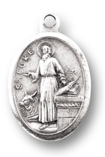 Small Oval Saint Luke - Pray for Us Silver Oxidized Medal Charm, Pack of 5 Medals