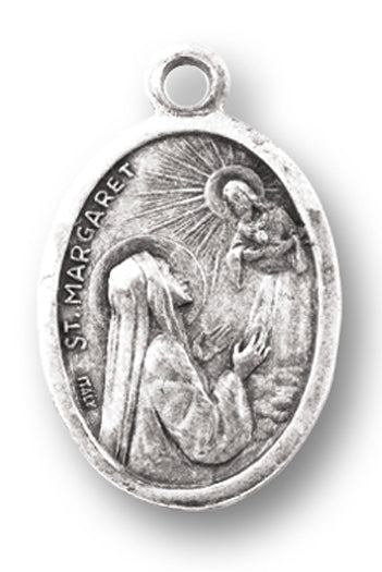 Small Oval Saint Margaret - Pray for Us Silver Oxidized Medal Charm, Pack of 5 Medals