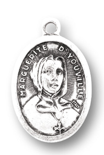 Small Oval Saint Marguerite - Pray for Us Silver Oxidized Medal Charm, Pack of 5 Medals