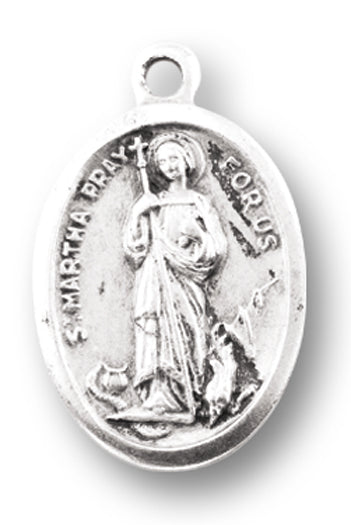 Small Oval Saint Martha - Pray for Us Silver Oxidized Medal Charm, Pack of 5 Medals