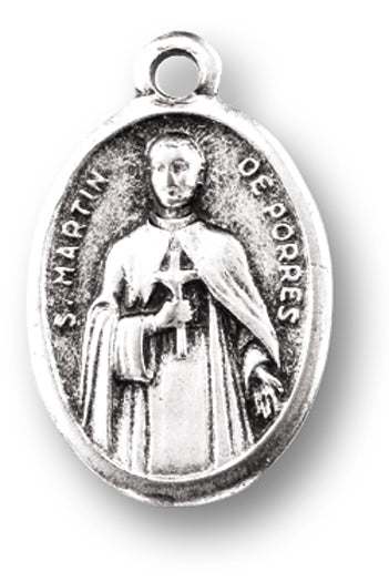 Small Oval Saint Martin De Porres - Pray for Us Silver Oxidized Medal Charm, Pack of 5 Medals