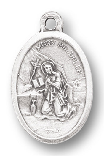 Small Oval Saint Mary Magdalene - Pray for Us Silver Oxidized Medal Charm, Pack of 5 Medals