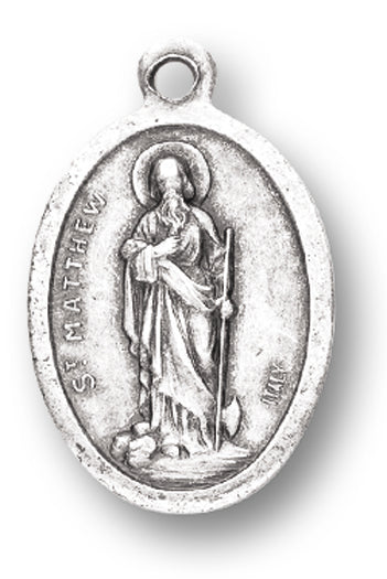 Small Oval Saint Matthew - Pray for Us Silver Oxidized Medal Charm, Pack of 5 Medals