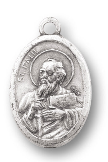 Small Oval Saint Paul the Apostle - Pray for Us Silver Oxidized Medal Charm, Pack of 5 Medals