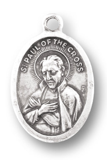 Small Oval Saint Paul of the Cross - Pray for Us Silver Oxidized Medal Charm, Pack of 5 Medals