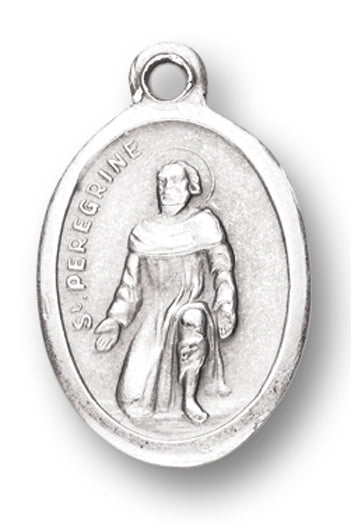 Small Oval Saint Peregrine - Mater Dolorosa Silver Oxidized Medal Charm, Pack of 5 Medals