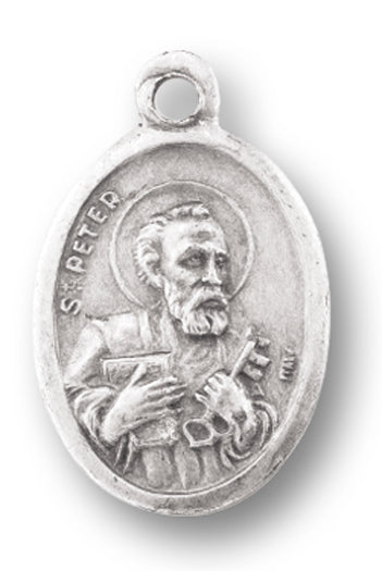 Small Oval Saint Peter and Saint Paul Silver Oxidized Medal Charm, Pack of 5 Medals