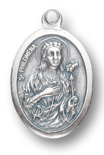 Small Oval Saint Philomena - Pray for Us Silver Oxidized Medal Charm, Pack of 5 Medals