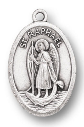 Small Oval Saint Raphael - Pray for Us Silver Oxidized Medal Charm, Pack of 5 Medals