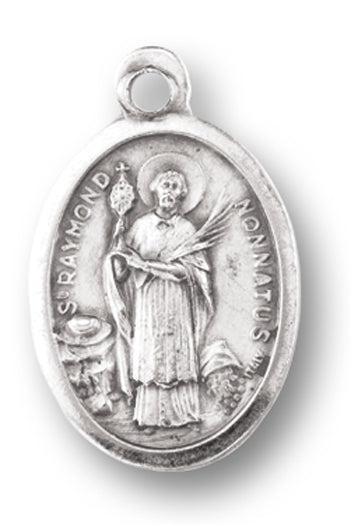 Small Oval Saint Raymond - Pray for Us Silver Oxidized Medal Charm, Pack of 5 Medals