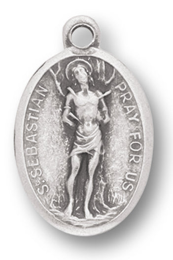 Small Oval Saint Sebastian - Pray for Us Silver Oxidized Medal Charm, Pack of 5 Medals