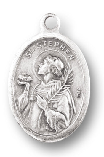 Small Oval Saint Stephen - Pray for Us Silver Oxidized Medal Charm, Pack of 5 Medals