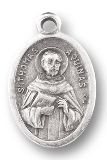 Small Oval Saint Thomas Aquinas - Pray for Us Silver Oxidized Medal Charm, Pack of 5 Medals