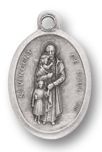 Small Oval Saint Vincent De Paul - Pray for Us Silver Oxidized Medal Charm, Pack of 5 Medals