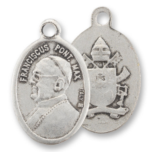 Small Oval Pope Francis - Pray for Us Silver Oxidized Medal Charm, Pack of 5 Medals