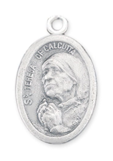 Small Oval Saint Teresa of Calcutta- Pray for Us Silver Oxidized Medal Charm, Pack of 5 Medals