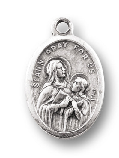 Small Oval Saint Anne - Pray for Us Silver Oxidized Medal Charm, Pack of 5 Medals