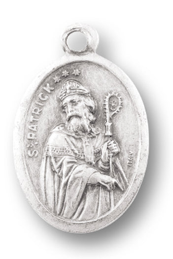 Small Oval Saint Patrick - Pray for Us Silver Oxidized Medal Charm, Pack of 5 Medals