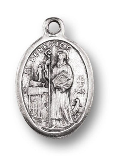 Small Oval Saint Benedict - Jubilee Cross Silver Oxidized Medal Charm, Pack of 5 Medals