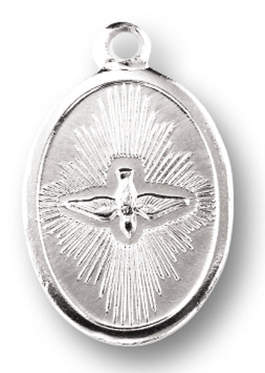 Small Oval Holy Spirit - Pray for Us Silver Oxidized Medal Charm, Pack of 5 Medals